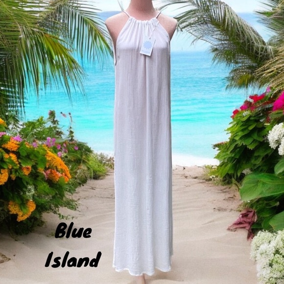 BLUE ISLAND NWT BEACH WEAR LONG WHITE DRESS SWIM COVER UP SUMMER XS - Picture 1 of 9